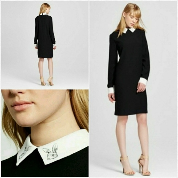 victoria beckham black dress white collar